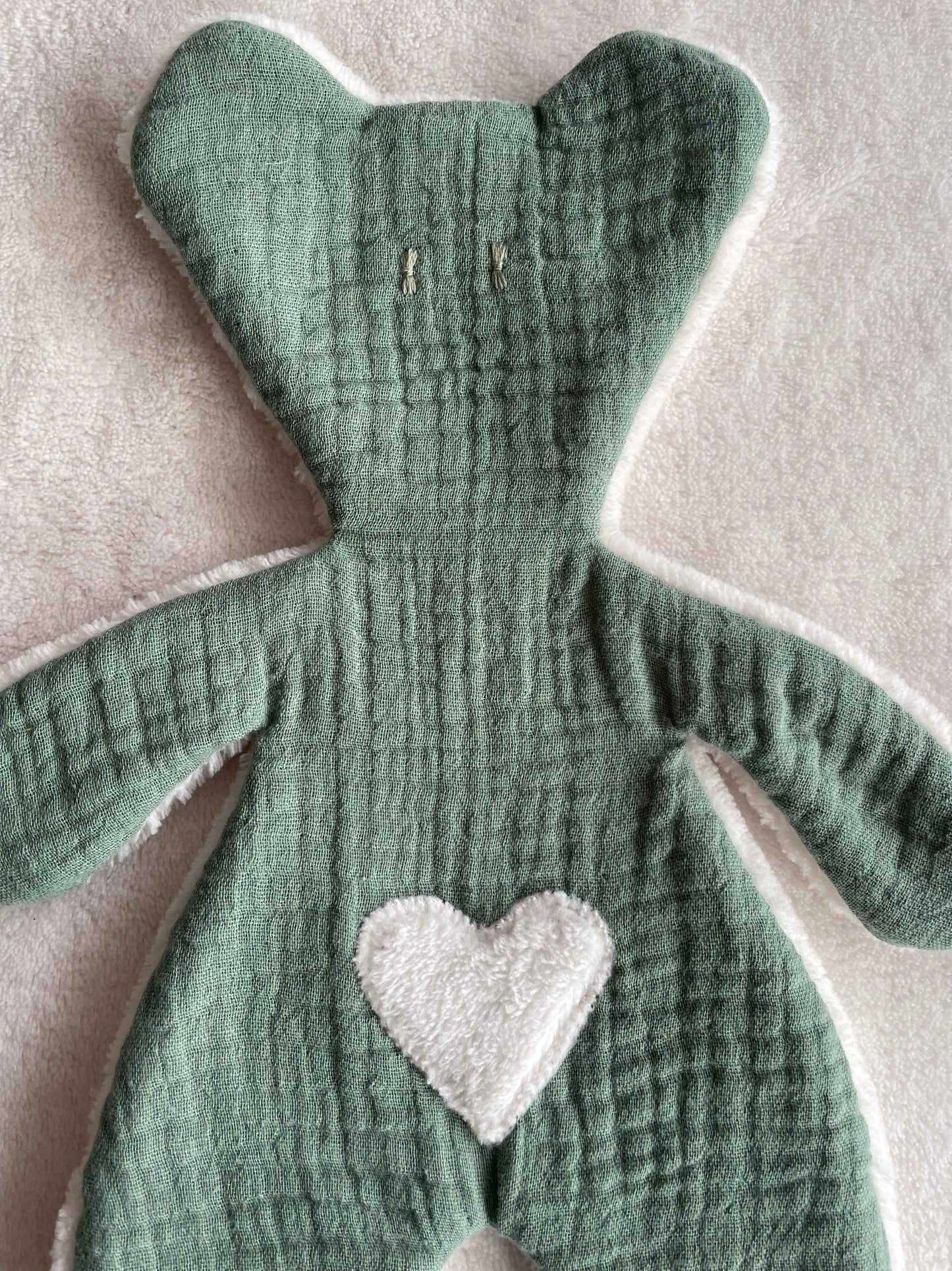 Doudou Ourson Vert Eucalyptus - Blanc