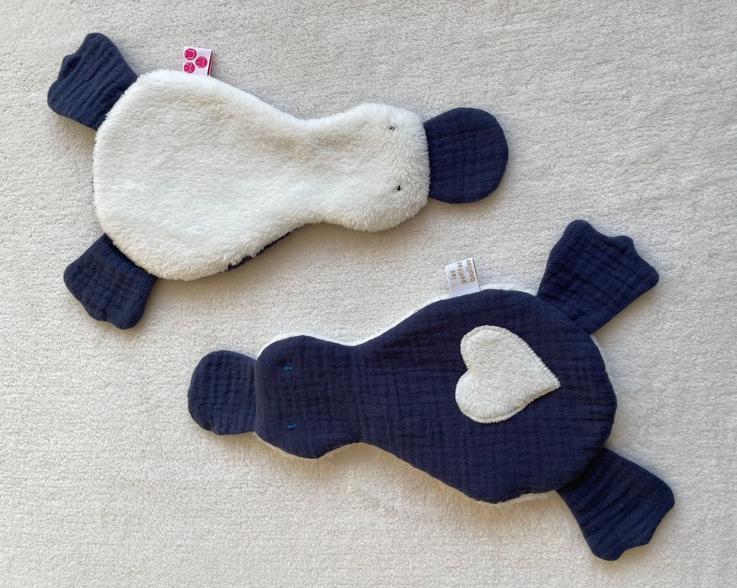 Doudou Canard Bleu Marine - Blanc