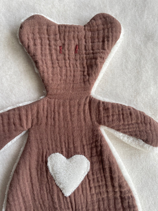 Doudou Ourson Lie de Vin - Blanc