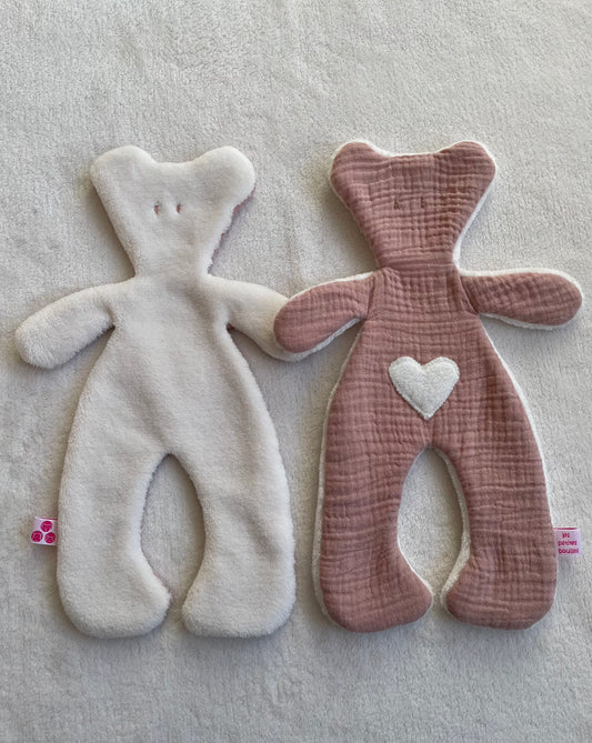 Doudou Ourson Rose Poudré - Blanc