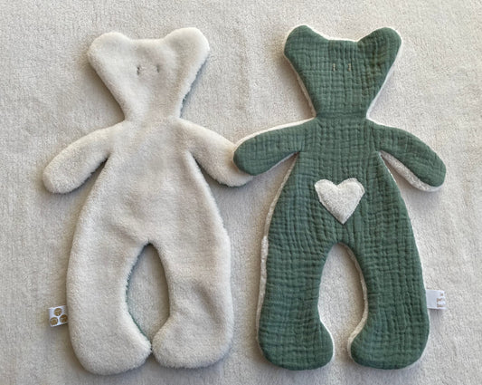Doudou Ourson Vert Eucalyptus - Blanc