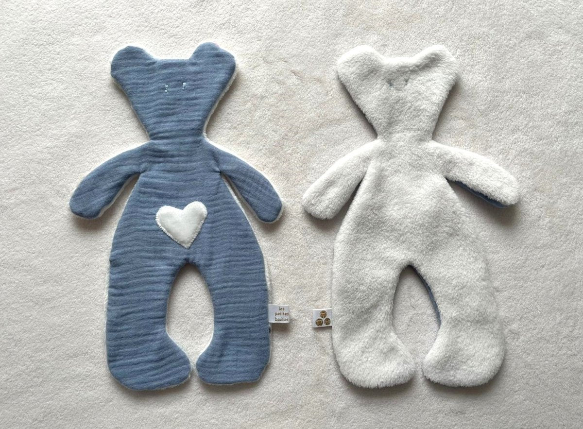 Doudou Ourson Bleu Clair - Blanc